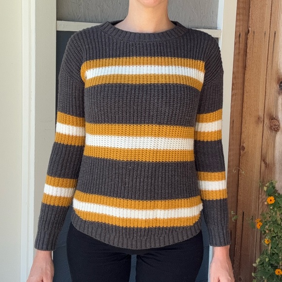 Grey/Yellow Striped Knit Sweater - Picture 2 of 10
